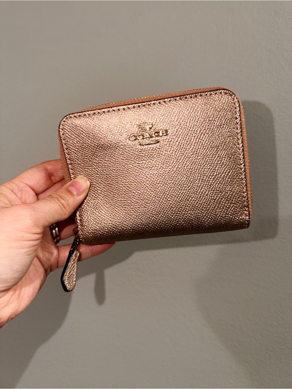 Coach Metallic Rose Compact Zip Wallet